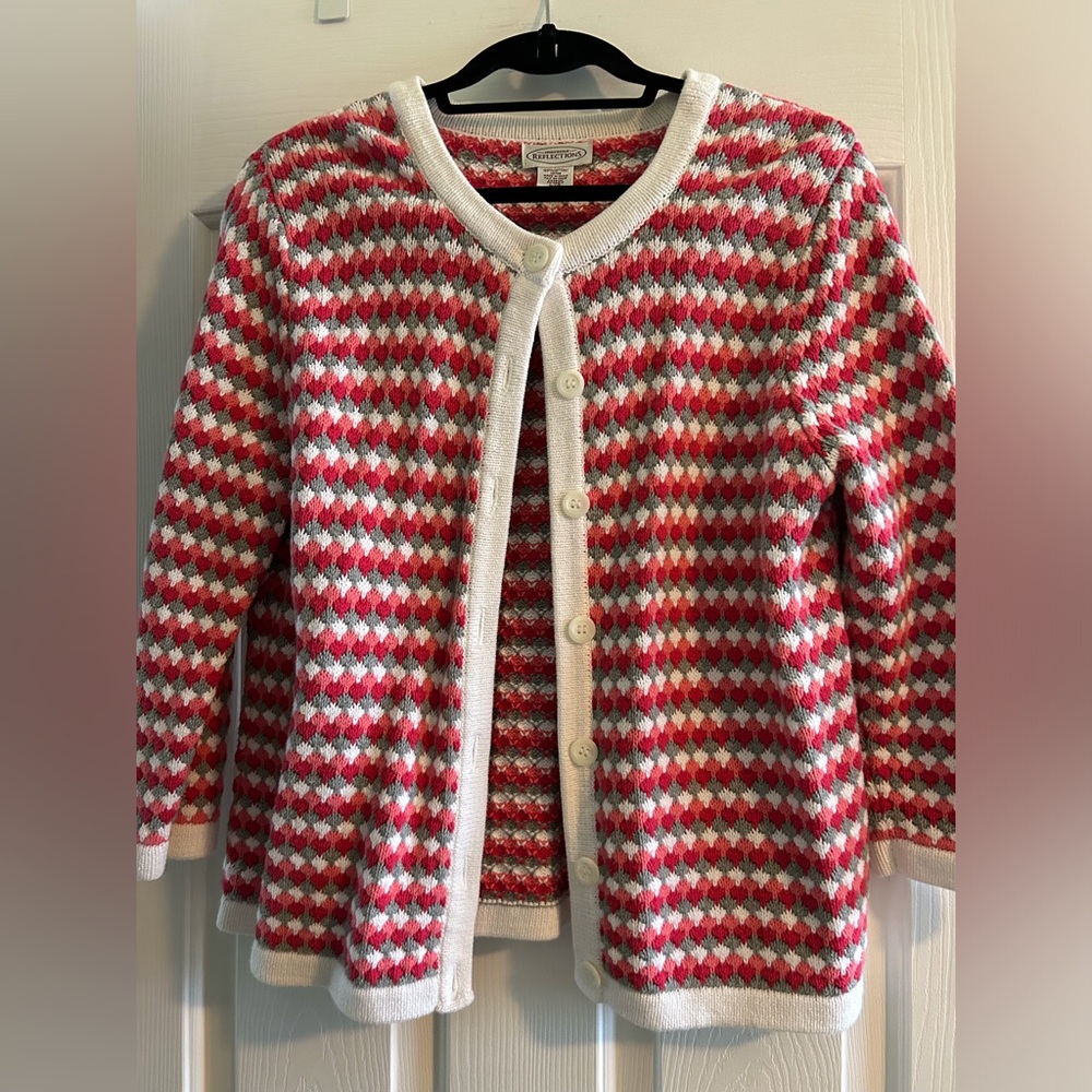 Pink,Red,Gray and White cardigan sweater
